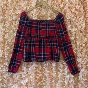 Womens Plaid Smocked Baby Doll Top